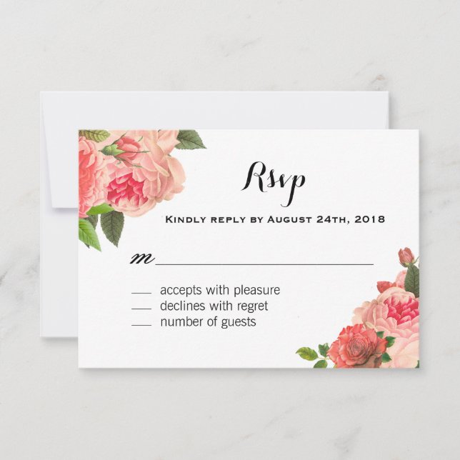 Peonie de corail sur des cartes du tableau RSVP (Devant)