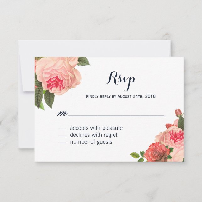 Peonie romantique de corail sur cartes RSVP de la  (Devant)