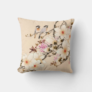 "Peonies" Asiatique Aquarelle Décor Coussin