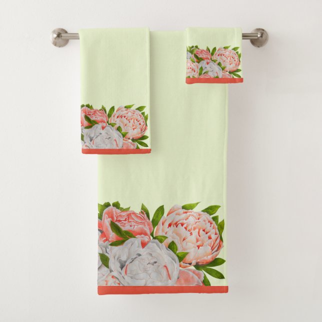Peonies assorées sur un ensemble de serviettes de  (En situation)
