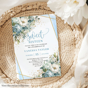 Peonies blanches bleues douces 16 Invitations