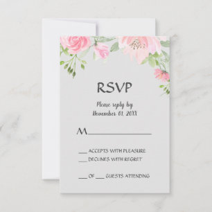 Peonies blanches sur carte RSVP gris