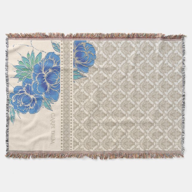 PÉONIES BLEUES & DAMASK - Lancer la couverture (Devant)