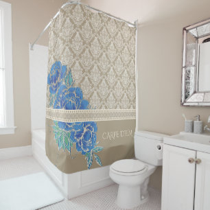 PÉONIES BLEUES & DAMASK ~ Rideau de douche