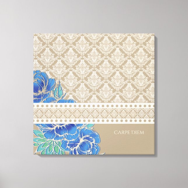 PÉONIES BLEUES & DAMASK - Toile enveloppée (Recto)