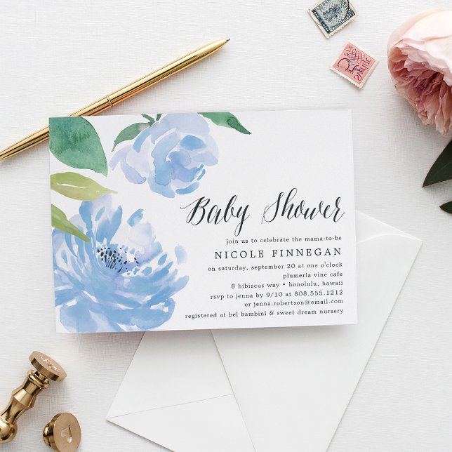 Peonies bleues | Invitation Baby shower (Créateur téléchargé)