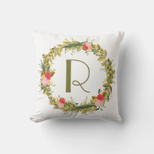 Peonies botaniques Coussin de monogramme de couron