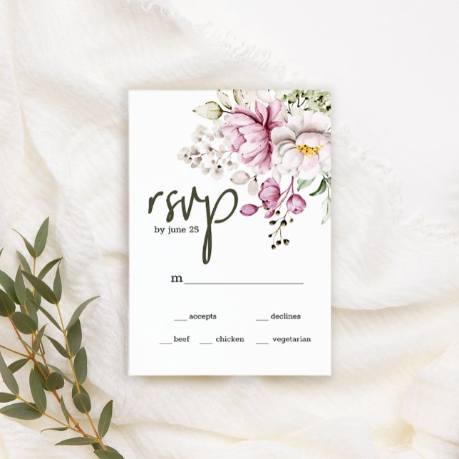 Peonies Bourgogne rose Mariage Floral Carte RSVP (Créateur téléchargé)