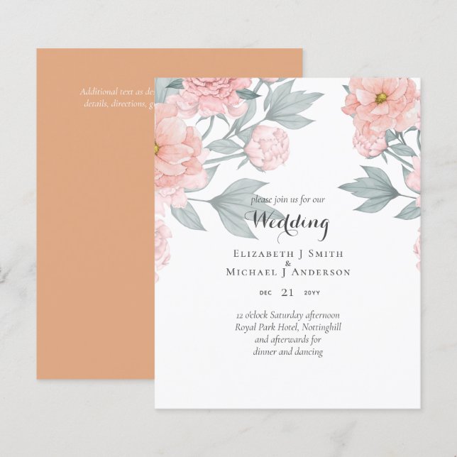 PÉONIES BUDGÉTAIRES Mariage Peach Sage rose (Devant / Derrière)