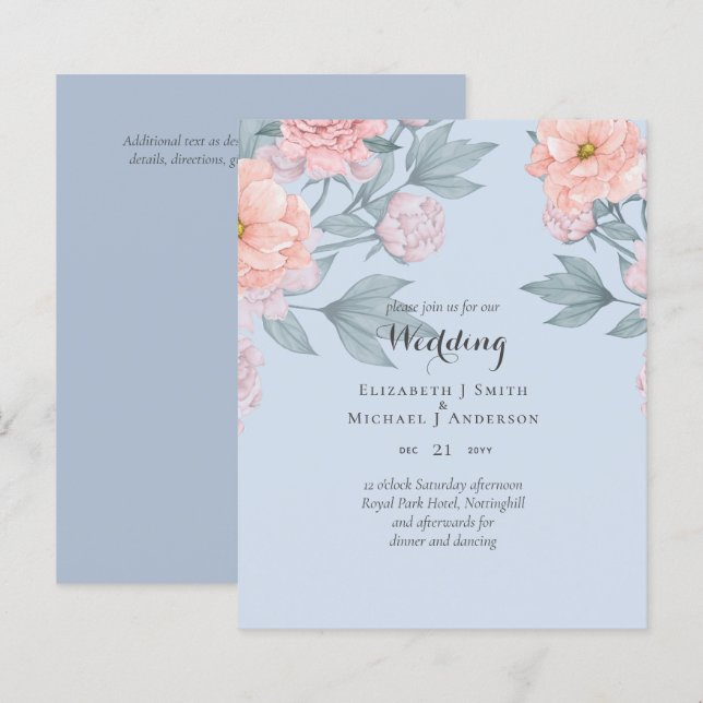PÉONIES BUDGÉTAIRES Mariage Peach Sage rose (Devant / Derrière)