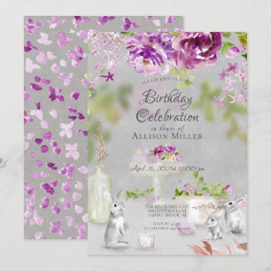 Peonies & Bunny Anniversaire Fête Invitation