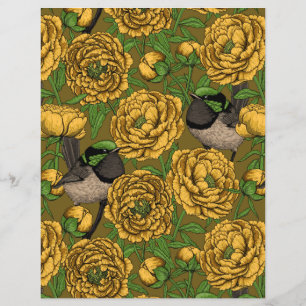 Peonies et brunes, jaunes et verts