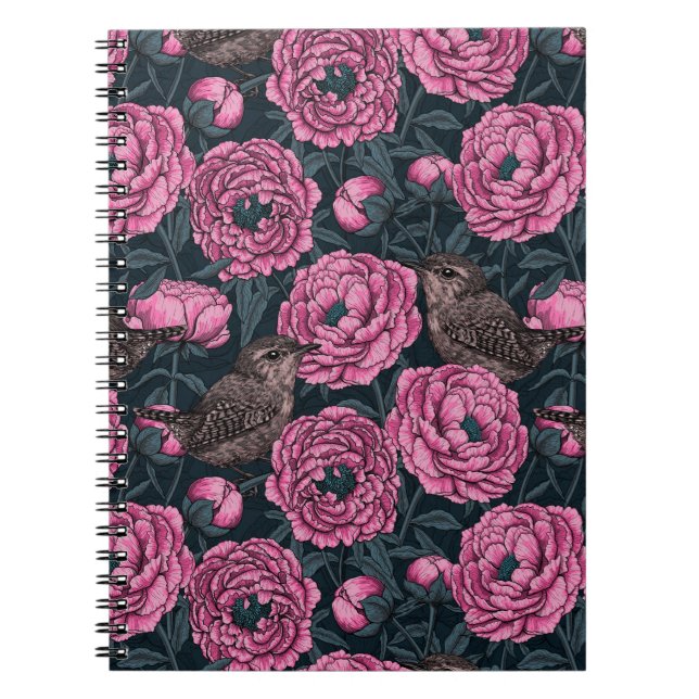 Peonies et brunes sur carnet gris foncé (Devant)