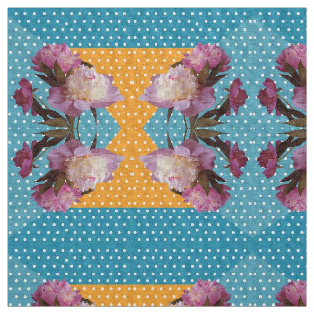 Peonies et points roses Tissu de linge d'ivoire pe (Échantillon)