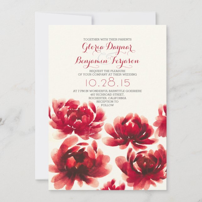 Peonies faire-part de mariage à fleurs aquarelle (Devant)