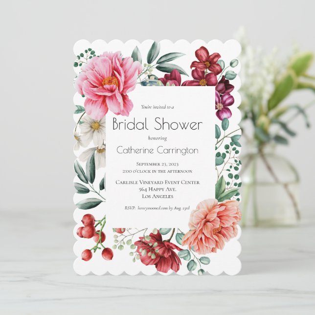Peonies Floral Douche nuptiale invitations (Debout devant)