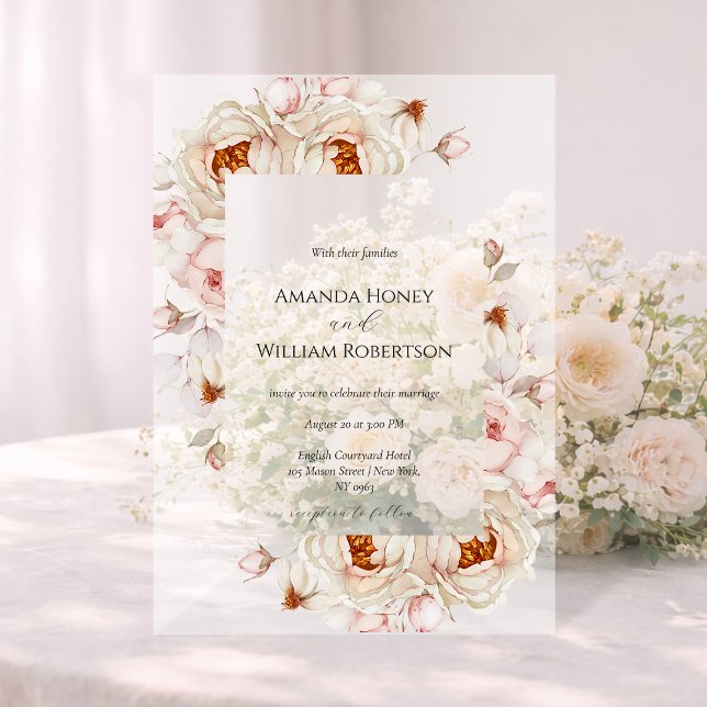 Peonies in Bloom Acrylic Wedding Invitation (Créateur téléchargé)