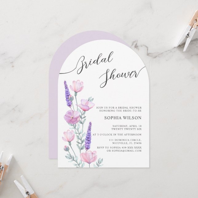 Peonies Invitation à la douche nuptiale (Devant/Arrière en situation)