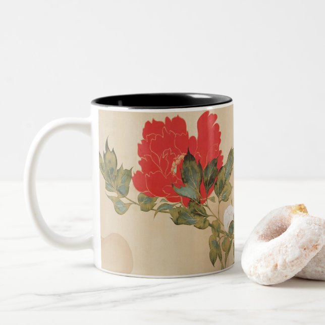 Peonies japonaises par Sakai Hōitsu Coffee Mug (Avec donut)