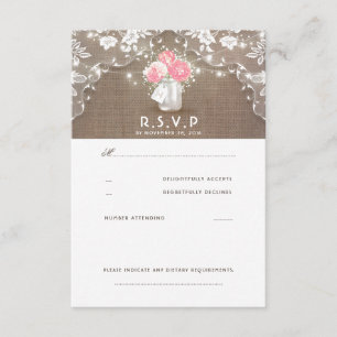 Peonies Mason Jar Mariage rustique Cartes RSVP
