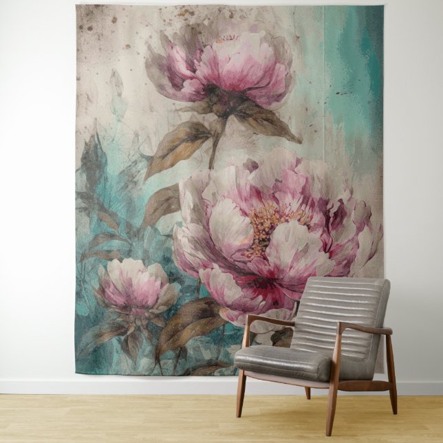 Peonies peintes - Tapisserie (En situation)