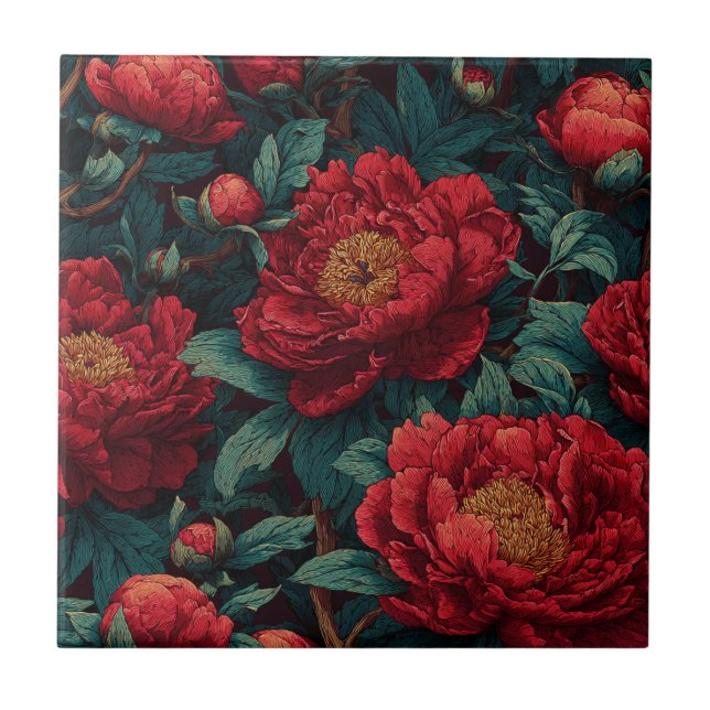 Peonies Rétro Cute Carreaux Pour Cuisine Rustique (Devant)