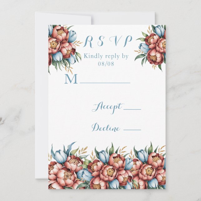 Peonies romantiques & Tulipes Mariage Cartes RSVP (Devant)
