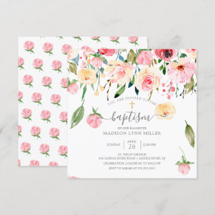 Peonies Rose Floral Baptism Invitation