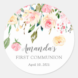Peonies Rose Floral First Communion Sticker
