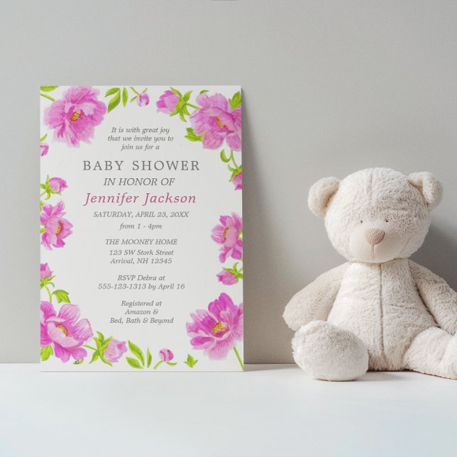 Peonies roses Baby shower Petite invitation (Créateur téléchargé)