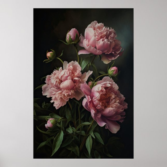 Peonies roses Flower Art Imprimer Poster (Devant)