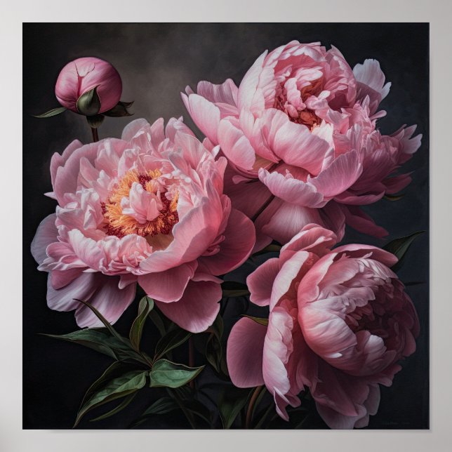 Peonies roses Flower Art Imprimer Poster (Devant)