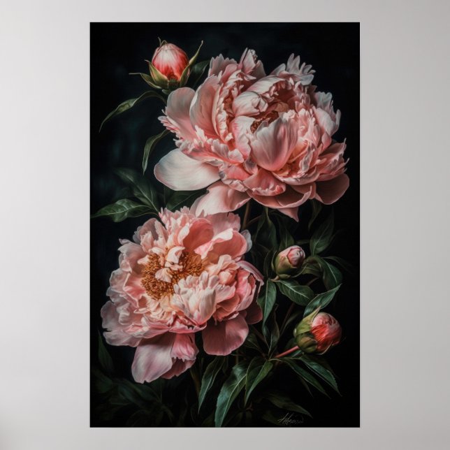 Peonies roses Flower Art Imprimer Poster (Devant)