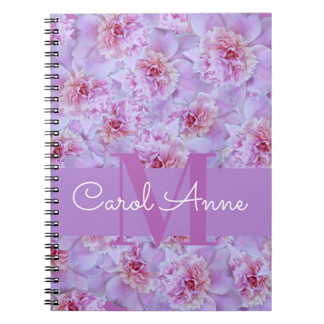 Peonies roses Monogrammes violets Carnet photo spi (Devant)