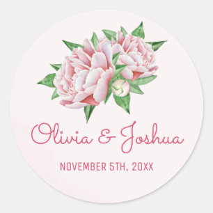 Peonies roses Stickers Mariage aquarelle