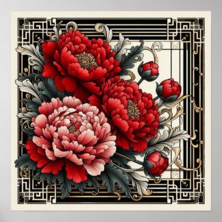 Peonies rouges Art Déco
