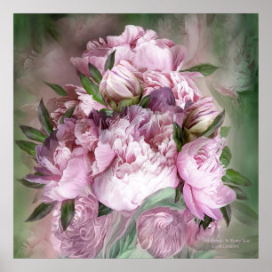 Peonines Roses Dans Vase Peony - Poster D'Art Sq /