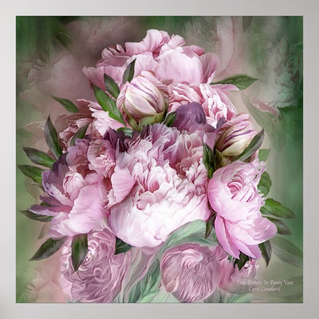 Peonines Roses Dans Vase Peony - Poster D'Art Sq / (Devant)