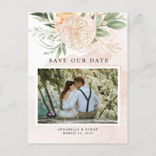 Peony and Gold Flowers Enregistrer la date Carte p