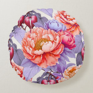 Peony avec des fleurs de coeur saignantes Coussin 