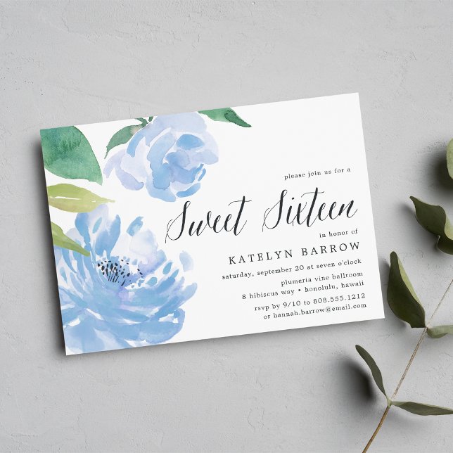 Peony bleu | Invitation Sweet sixteen (Créateur téléchargé)