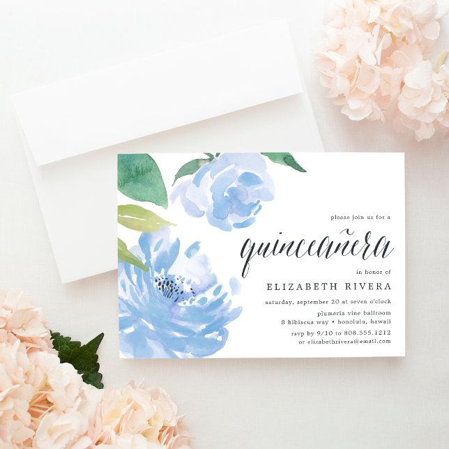 Peony bleu | Quinceanera Invitation (Créateur téléchargé)