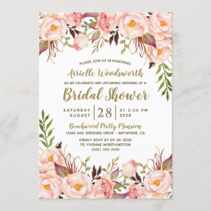 Peony Blush Gold Bridal Invitations