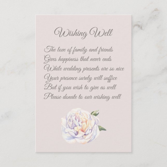Peony Floral Mauve Mariage Wishing Well Cartes (Devant)