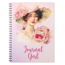 Peony Journal Girl Carnet Spiral - Rose