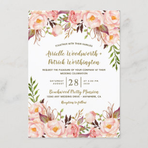 Peony Rose Blush et Gold Wedding Invitations