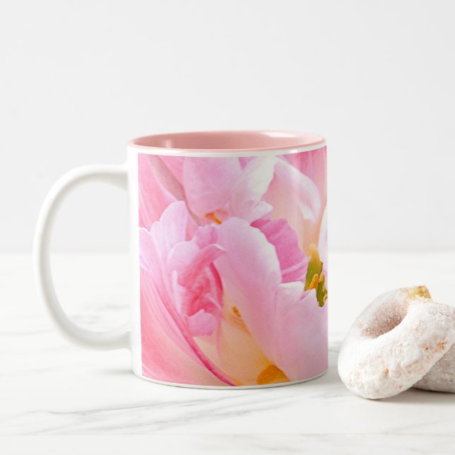 "PEONY ROSE DOUX MUG À DEUX TONES" CAFÉ MU À DEUX  (Avec donut)