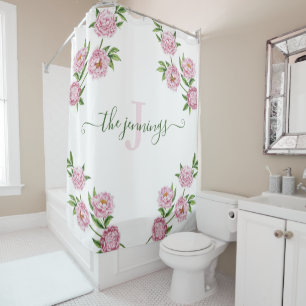Peony rose Monogramme rideau de douche