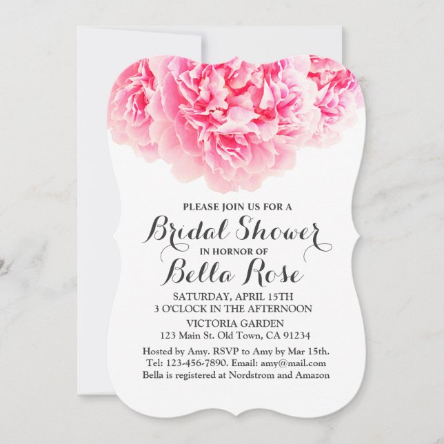 Peony rose nuptiale invitations de douche nuptiale (Devant)