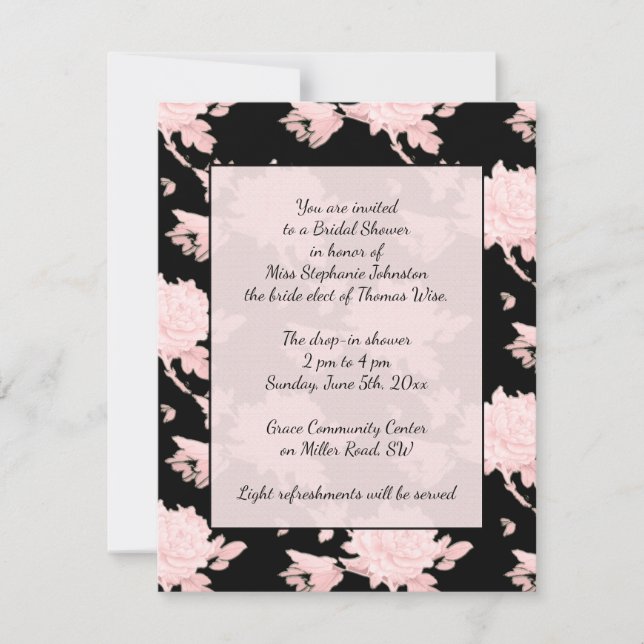 Peony rose sur invitation noire sensation vintage (Devant)